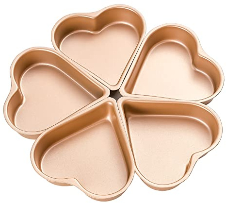 Yomvzake 5 Pack Mini Heart Shaped Cake Pan, Small Heart Brownie Muffin Cupcake Molds Mini Cake Tin Tray for Baking