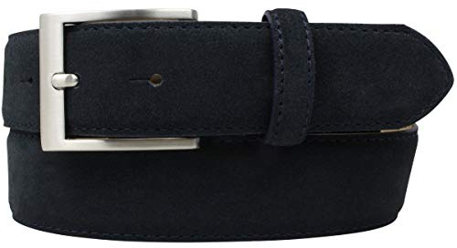 BELTINGER Italienischer Veloursleder-Gürtel, 35 mm breit, Herren, Anzuggürtel, Hosengürtel, Wildleder, Schließe Silber | Dunkelblau 120cm