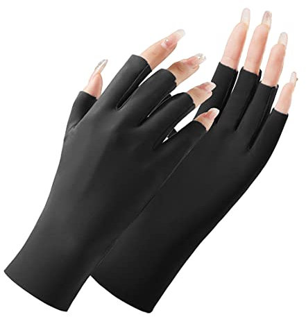 Damen-Handschuhe, UV-Schutz, Eisseide, Sonnenschutz, fingerlos, Halbfinger, Touchscreen-Handschuhe, Wandern, Radfahren, Handschuhe (schwarz)