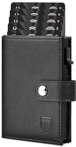 TEEHON Portefeuille Homme Blocage RFID Pop Up Cuir Portefeuille pour Homme, Porte Carte - 7 Cartes, Couche de Billets, Fermeture Boutonnée, Emballage de Boîte Cadeau - Noir