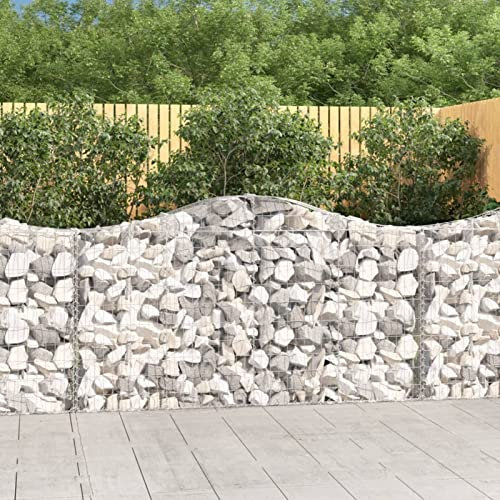 LAPOOH Paniers à gabions arqués 14 pcs 200x30x100/120 cm Fer galvanisé,Paniers À Gabions,Paniers À Gabions Arqués