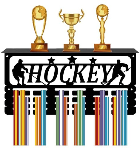 CREATCABIN Hockey-Medaillenhalter,Trophäenregal,Medaillenaufhänger Mit Regalständer,Sport,4 Reihe,Wandhalterung,Für Männer,Gymnastik,Fußball,Laufen,Schwimmen,Auszeichnungenständer,40x20x10cm
