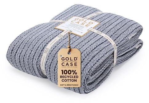 Gold Case Überwurfdecke für Bett – 100 % recycelte türkische Baumwolle Bettdecke – dekorativer Überwurf aus Baumwolle für Wohnzimmer & Schlafzimmer – gewebte Queen-Size-Decken im Vintage-Stil – 90 x