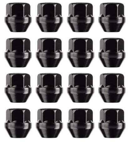 RYBO Set of 16 Alloy Wheel Nuts Open Ended, Compatible With Ford, M12 x 1.5 (Black)