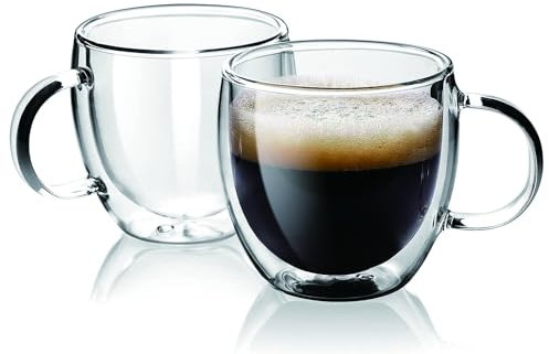 SCJHMY Lot de 2 tasses à café en verre à double paroi - 150 ml - Avec poignée - Pour cappuccino, expresso, latte, thé, lunettes résistantes à la chaleur à boire (150 ml)