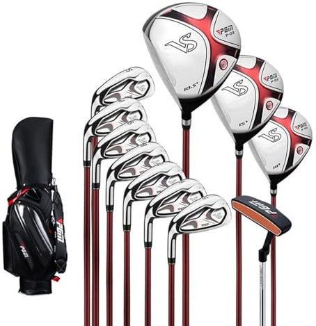 DEMCAY Products 11 Men's Left-hand Golf Clubs, Titanium Driver, Package Includes 3 Woods, 7 Irons, Putters, Golf Bag, Suitable for Golf, Beginners, Outdoor, Indoor