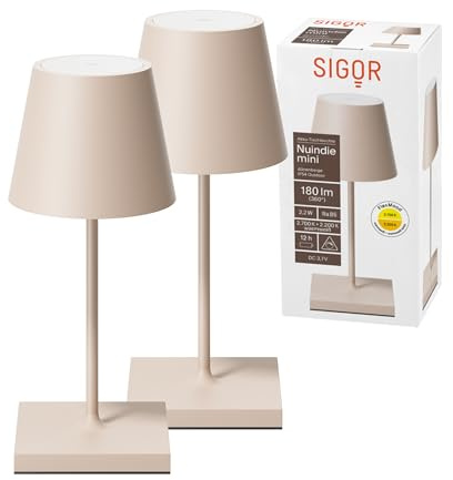 SIGOR Nuindie 2.0 mini Akku-Tischlampe, 2er-Set, dünenbeige | Dimmbar • Indoor & Outdoor • IP54 • 25 cm • USB-C • 12 h Leuchtdauer