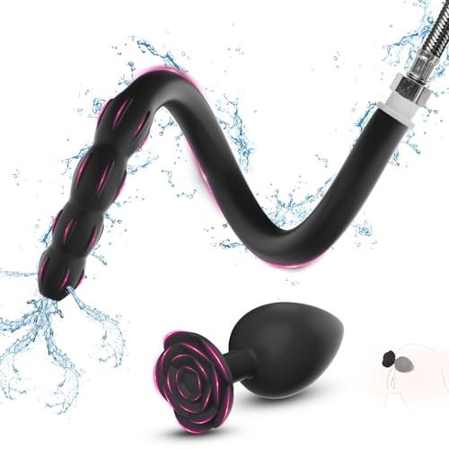 BDSMAGE Lavement de Douche Anale et Forme de Fleur Plug Anal en Silicone, Flexible de Douche Réutilisable pour Gays et Lesbiennes