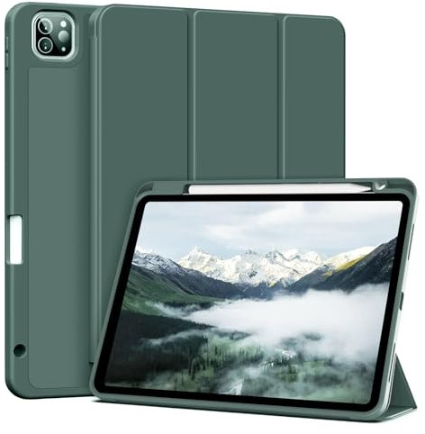MUDROCK Hülle für iPad Pro 11 4./3./ 2. Generation, Hülle mit Stifthalter für iPad Pro 11 Zoll 2022/2021/2020, Unterstützt Pencil Laden, Weiche Silikon Schutzhülle, Auto Schlafen/Wachen, Grün