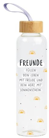 Grafik-Werkstatt Trinkflasche aus Glas mit lustigem Spruch | mit Griffschlaufe | 550 ml | Freunde, Bunt