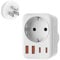 Denlane Adaptador Enchufe EE.UU. 5 en 1 UE con 1 AC 2 USB-C 2 USB-A (3,4A), Adaptador de Viaje 3750W UE a EE.UU. para América Canadá Tailandia México Tipo-B
