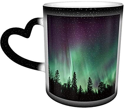 Lustige, wärmeempfindliche Tassen mit Farbwechsel, Nordlichter, Aurora Borealis, personalisierte, wärmeempfindliche Tasse mit Farbwechsel, Milchteetasse, magische Kaffeetassen