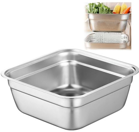 Stainless Steel Washing Up Bowl, Multi-Purpose Dish Tub for Sink, Large Square Container for Kitchen, Vegetable Washing Basin, Durable Dishpan for Home (Square basin series)