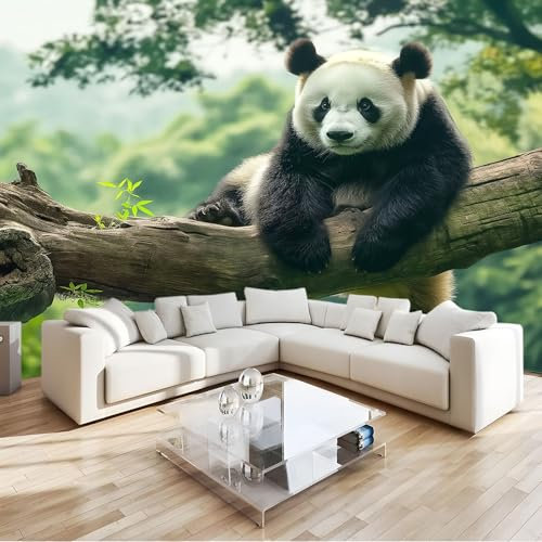 Papier Peint Panoramique Animaux Pandas Forêt 250x175 cm Poster Geant Mural, pour Salon Chambre Chambre D'enfants Restaurant Décoration Murale