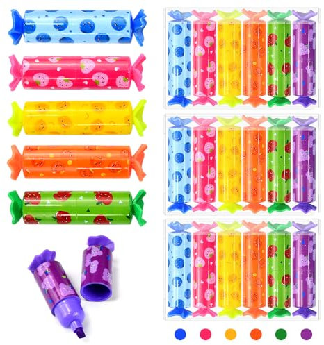 KYYGKY Mini Textmarker Set 36 Stück 6 Farben Mini Textmarker Süße Bonbon Textmarker Bonbonform Süße Highlighter Marker Textmarker Keilspitze 5mm für Geburtstag Grußkarte Zeichnung Poster Schule Malen