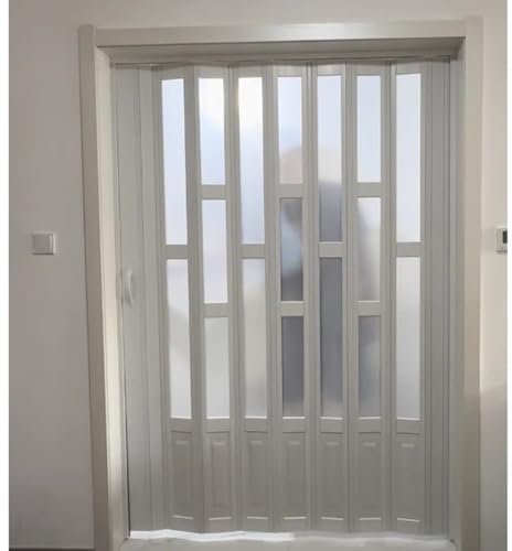 Portes pliantes télescopiques Porte accordéon blanche avec poignées et vitre, Porte pliante magnétique de couleur et de taille personnalisables, Porte pliante double pour bureau/restaurant(2.9x6.5ft/8