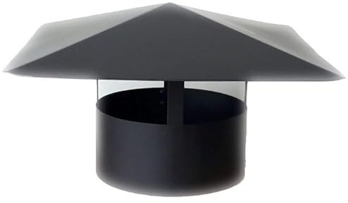 Chapeau de cheminée Chinois, tôle aluminisée Noire - Version Premium (Ø 150 mm, raccord mâle pour Tuyau Noir)