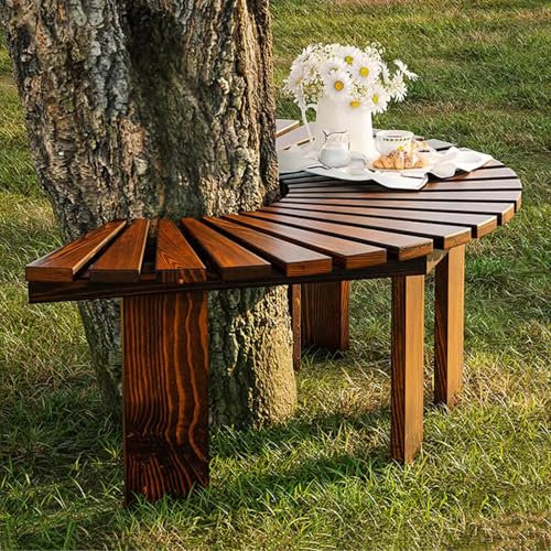 Garten Baumbank Aus Massivem Holz, Gebogene Parkbank mit Lattensitz, Halbrunde Baumbank Ohne Rückenlehne, für Gartenmöbel Im Freien(Brown)