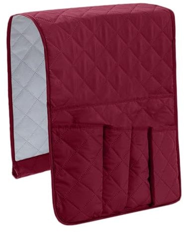 Sofa Armrest Organizer Anti-Slip Caddy Pocket - Caddy Pocket Cloth Storage Pouch with 5 Pockets, Cotton Cabinet Space Saver Bag for Phones Books Magazines Tablet Glasses TV Remote Controls (Wine Red)