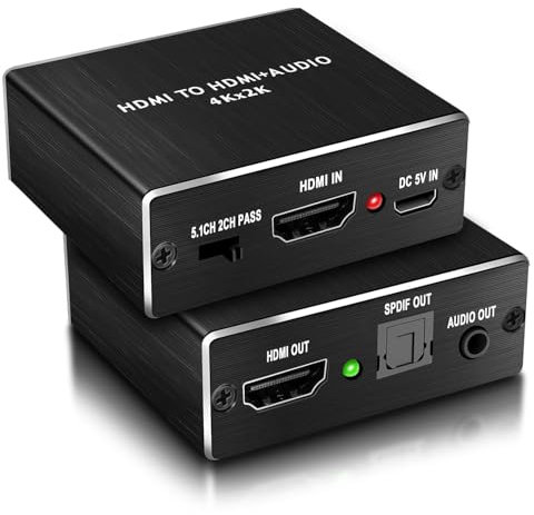 Glitfix Convertitore Audio Digitale Analogico, Adattatore HDMI RCA 4K x 2K + SPDIF+ 3.5mm Uscita Audio Stereo, Supporto PASS/2.0CH/5.1CH Audio Modalità