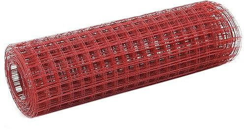 Xichuzi Drahtzaun Stahl mit PVC-Beschichtung 10x0,5 m Rot, Maschendrahtzaun, Gartenzaun, Hühnerzaun, Hundezaun, Hasendraht, Draht Zaun - 143669