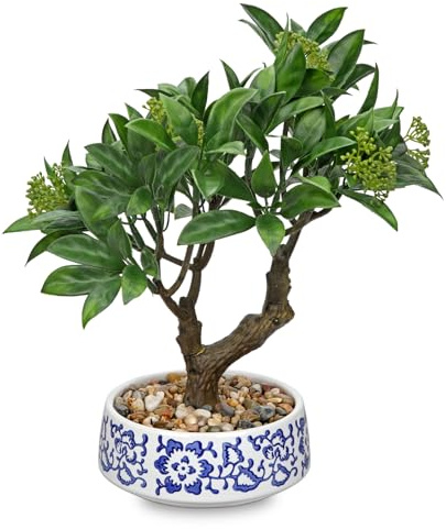 Kunstpflanze Bonsai Baum im Keramiktopf Künstliche Bonsaibaum Echt Deko Künstliche Zimmerpflanzen in Töpfen für Wohnzimmer Schlafzimmer Badzimmer Fensterbank Dekoration
