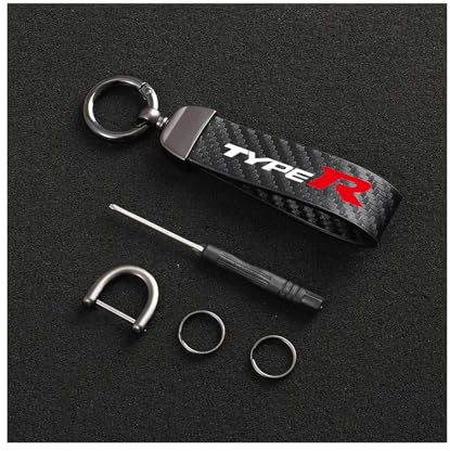 Generisch Auto SchlüSselanhänger für Honda Type R, Männer Frauen Microfiber Leder Wechselbarem Schlüsselring mit Anti Lost D Ring,Black