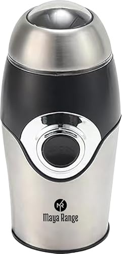 Maya Range Electric Coffee & Spice Grinder, Stainless Steel Blades, Coffee Beans, Nuts, Seeds, Spices & Herbs, Stainless Steel Body & Visible Mixing Head Easy Operation Pale Silver