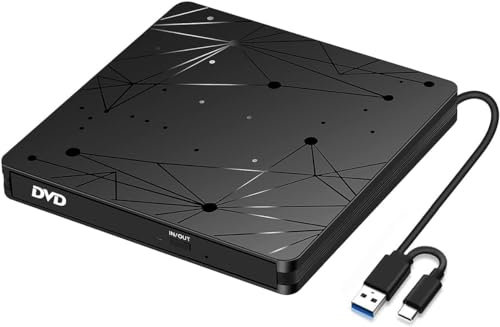 Lecteur CD/DVD Externe pour PC USB 3.0 + Type-C Graveur Enregistreur Portable RW/ROM Ultra Mince 9.5mm Graveur CD/DVD Transmission Rapide Intégrée Windows/Mac OS Apple/iMac/Macbook/Laptop/Desktops/PC