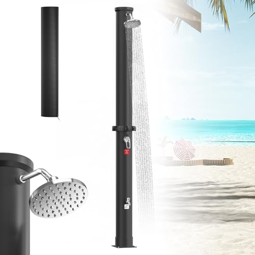 Froadp Solardusche 40 Liter für Garten & Pool, Solar Gartendusche mit 360° Schwenkbarem Regenduschkopf, Aussendusche mit Wasserhahn & Gartenschlauchanschluss Camping Outdoor, Schwarz