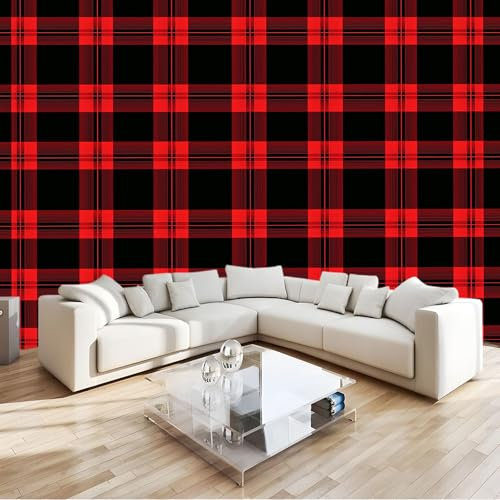 Rot Fototapete Geometrisch Gestreift Quadratisch Vliestapete 3D-Effekt Wandbild, Für Wohnzimmer, Schlafzimmer, Kinderzimmer & Büro Premium Wanddeko B200 X H140 Cm