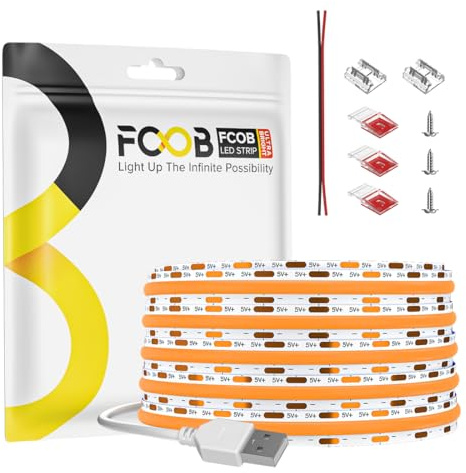 FCOB COB USB LED Streifen Oranges Licht 2m 320LEDs/m Flexible Dimmbare DC5V | CRI90+ hohe Dicht Helligkeit LED Band für TV Hintergrundbeleuchtung Kleiderschrank Home DIY Dekoration(ohne Dimmer)