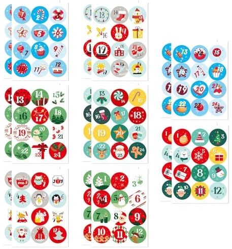 Adventskalender Zahlen, 16 PCS Adventskalender Zahlen Aufkleber, Adventskalender Sticker 1-24, Aufkleber Weihnachten Zahlen, Passend zu Weihnachten (A)