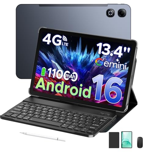 Tab G6 Max Android 16 Tablet 13,4 Zoll FHD+ 90Hz 32GB RAM+256GB ROM 11000mAh Tablet mit SIM Card Slot Octa Core Tablets mit Tastatur und Stift 4G LTE+5G WiFi/Gemini AI/Widevine L1/FACE ID/OTG