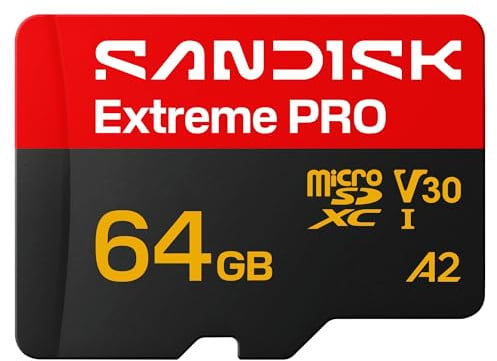 SANDISK Extreme Pro Carte microSD 64 Go, UHS-I + SD Adapter (Jusqu’à 200 Mo/s Vitesses de Lecture et Jusqu’à 90 Mo/s d’écriture, 5K, 3K, 4K UHD, C10, V30, U3, A2)