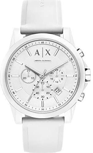 Armani Exchange Orologio per uomo, movimento cronografo al quarzo e cassa da 44 mm con cinturino in silicone, Bianco