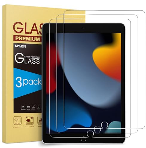SPARIN 3 Stück Panzer Schutz Glas Schutzfolie für iPad 9. Generation, iPad 8. und 7. Generation, Schutzglas folie für iPad 10,2 zoll 2021 2020
