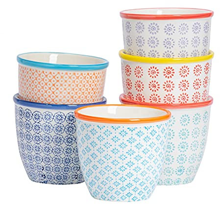 Nicola Spring Patterned Plant Pot. Porcelain Indoor/Outdoor Flower Pot - 6 Individual Designs - Box of 6