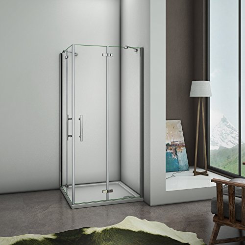 Box cabina doccia 90x90cm Doppie Porte Con Due Barre Stabilizzatrice Vetro Temperato Trasparente Anticalcare Alta 195cm
