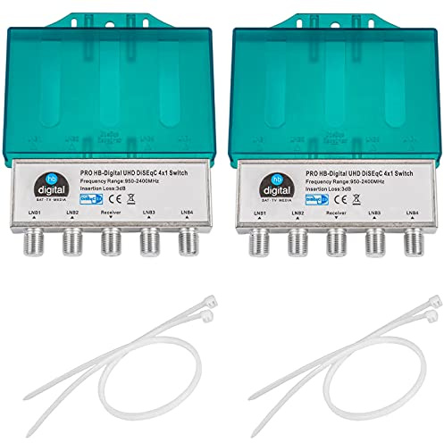 2X PRO DiseqC Schalter Switch 4/1 mit Wetterschutzgehäuse HB-DIGITAL 4X SAT LNB 1 x Teilnehmer/Receiver für Full HDTV 3D 4K UHD