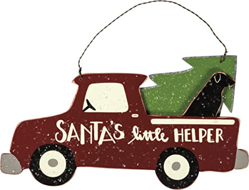 Primitives by Kathy Truck mit Hund Weihnachtsmann Little Helper zum Aufhängen Home Decor