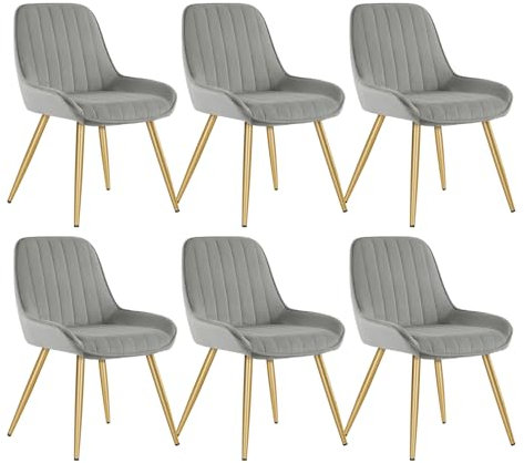 Lestarain Esszimmerstühle 6er Set, für Esszimmer Wohnzimmer Küche, Retro Küchenstühle gepolstert, Sitzfläche aus Samt, mit Metallbeine, bis 150 kg belastbar, Hellgrau