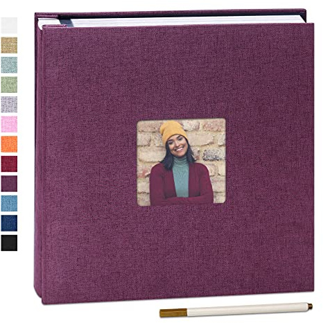 Yopih Fotoalbum zum Selbstgestalten 40 Seiten, 28x27 cm, Lila | Groß Leinen Photoalbum, Metallstift, für Hochzeit Baby Familie Reise Geburtstag Geschenke