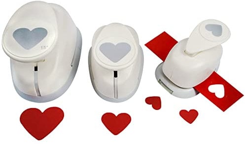 MCE-Commerce Herz Lot de 3 perforatrices à Motif en Forme de cœur, Plastique, Blanc, 1x 1,6cm, 1x 2,54cm, 1x 3,81cm