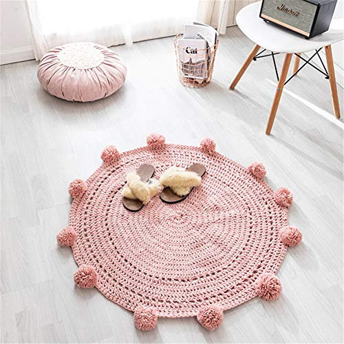 Nicole Knupfer Retro Runde Teppich mit Bommel, Handwebteppich Böhmische Runder Baumwollteppich für Wohnzimmer Schlafzimmerteppich Indoor Outdoor (Pink)