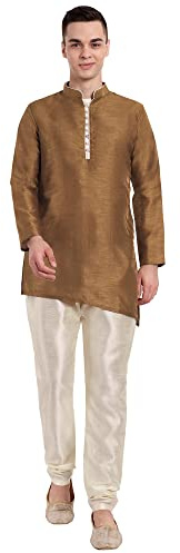 SKAVIJ Uomo Tunica Kurta Pigiama Set Marrone_S