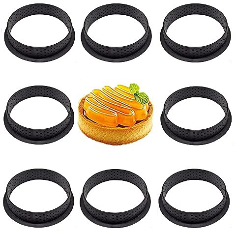 FIGFYOU 8 Pcs Cake Mold Mousse Tart Ring, 8cm Crumpet Rings Heat-Resistant Round-Shape Porous Tart Ring Non Stick Mousse Circle Cutter Perforated Mold Cake Decorating for Baking Muffin Mousse Cake