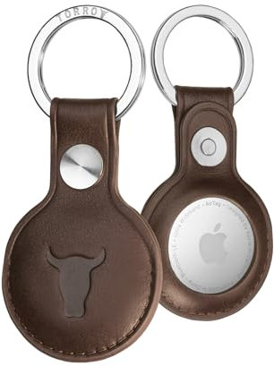 TORRO Schlüsselanhänger Kompatibel mit AirTag - Echt Leder Anhänger mit Gebürstetem Metallring (Dunkelbraun)