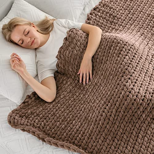 Maetoow Grobstrick-Decke, Überwurf, handgefertigt, warm und gemütlich, Decke, Couch, Bett, Heimdekoration, weiches, atmungsaktives Fleece, Boho, 127x152 cm, Braun