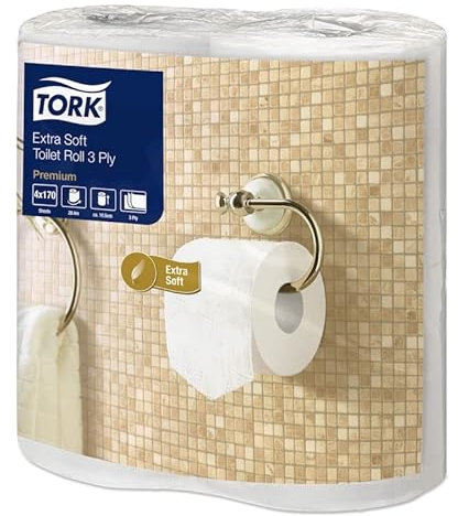 Tork 100170 Extra Soft Conventional Toilet Roll Premium, 3 Ply, White, Premium Quality, 20.4m Roll Length, Pack of 40